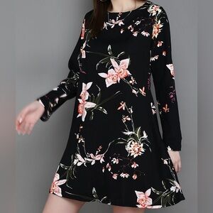 Black floral long sleeve dress